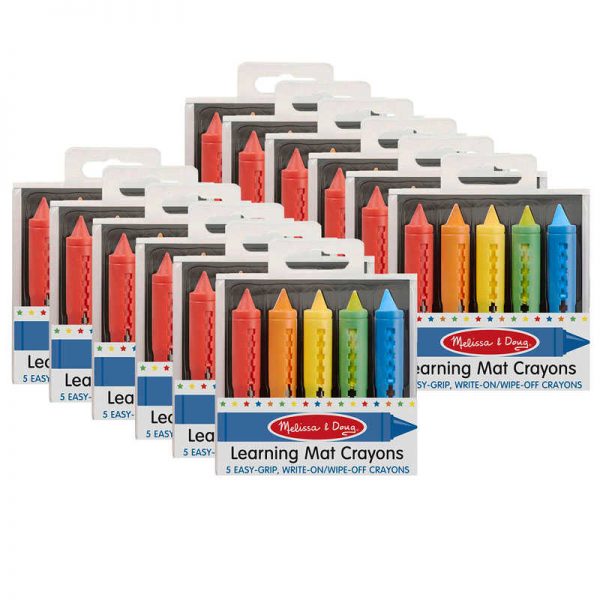 Melissa & Doug Learning Mat Crayons, 5 Assorted Colors Per Pack, 12 Packs