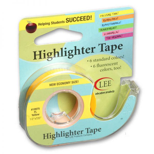 Lee Products Removable Highlighter Tape, Fluorescent Yellow