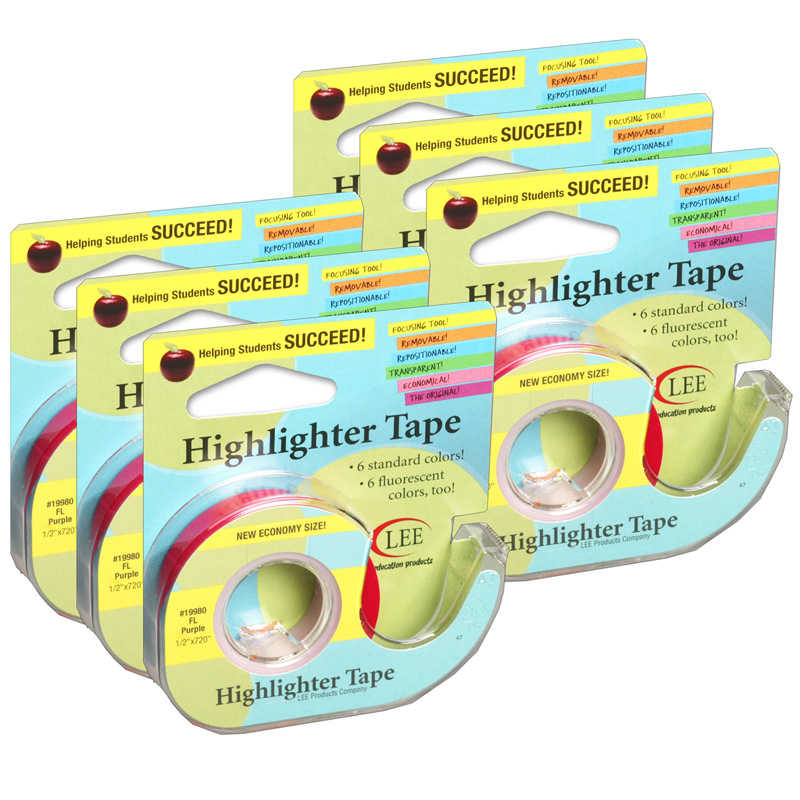 TeachersParadise Lee Products Removable Highlighter Tape, Fluorescent Purple, Pack of 6