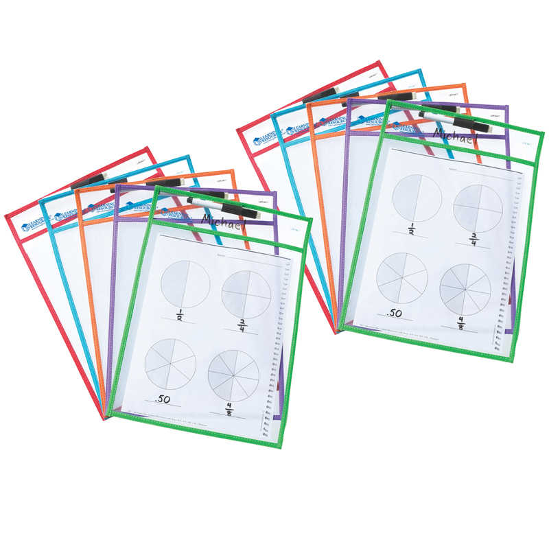 Learning Resources Write & Wipe Pockets with Markers, 5 Per Pack, 2 Packs