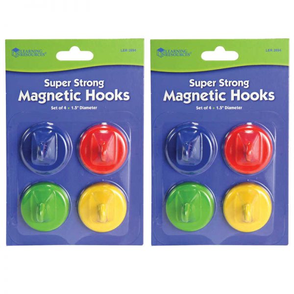Learning Resources Super Strong Magnetic Hooks, 1 1/2" Diameter, 4 Per Pack, 2 Packs