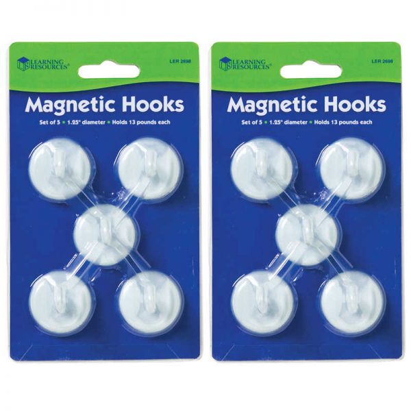 Learning Resources Magnetic Hooks, 1.25" Diameter, White, 5 Per Pack, 2 Packs