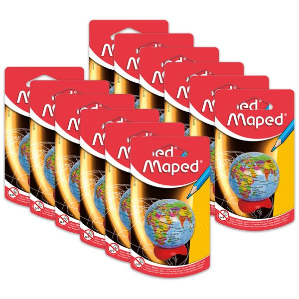 Maped Globe 1-Hole Metal Canister Pencil Sharpener, Pack of 12