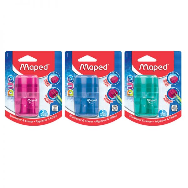 Maped® Connect DUO 2 Hole Sharpener / Eraser Combo, Assorted Colors