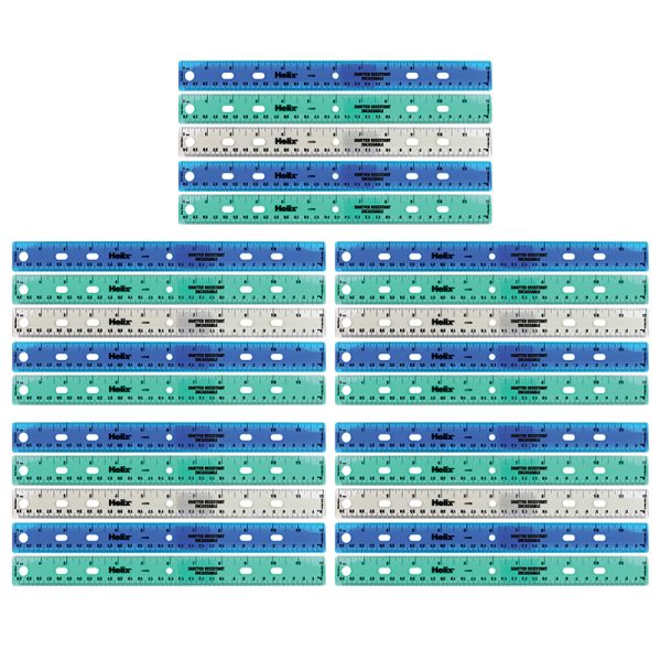 Helix Shatter Resistant Ringbinder Ruler 12" / 30cm, Pack of 25