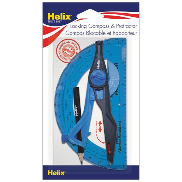 Helix Plastic Locking Compass & Protractor 2 Piece Set