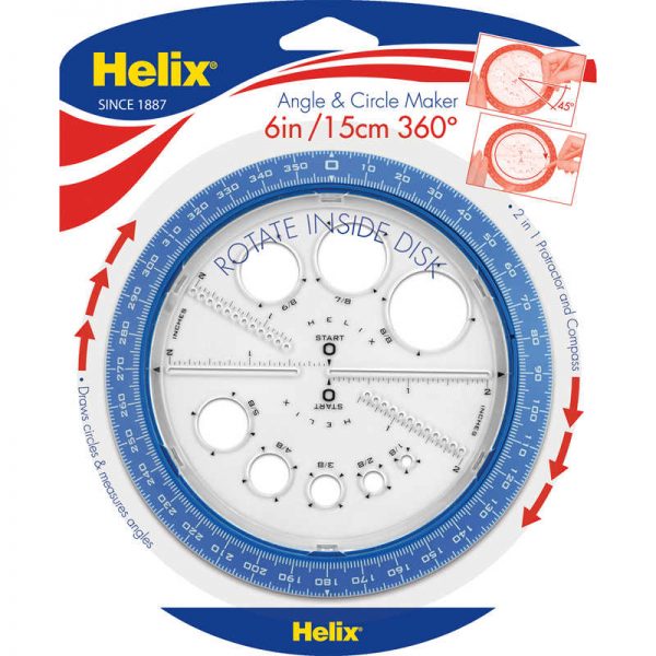 Helix Angle and Circle Maker with Integrated Circle Templates, 360 Degree, 6 Inch/15cm, Assorted Colors