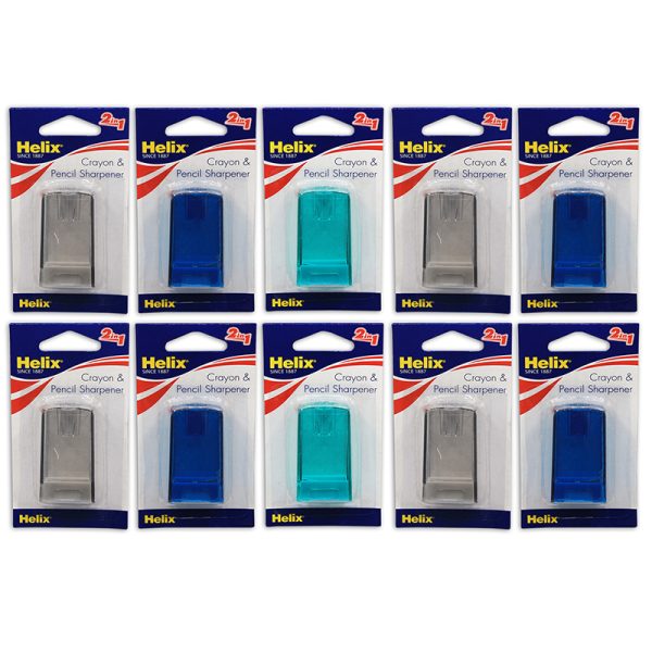 Helix Crayon & Pencil 2-Hole Canister Sharpener, Pack of 10