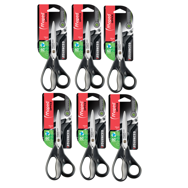 TeachersParadise Maped® EcoFriendly Recycled Scissors, 7", Pack of 6