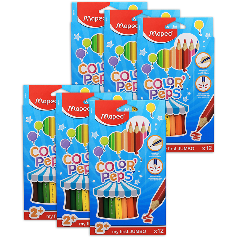 Maped Color'Peps My First Jumbo Triangular Colored Pencils, 12 Per Pack, 6 Packs