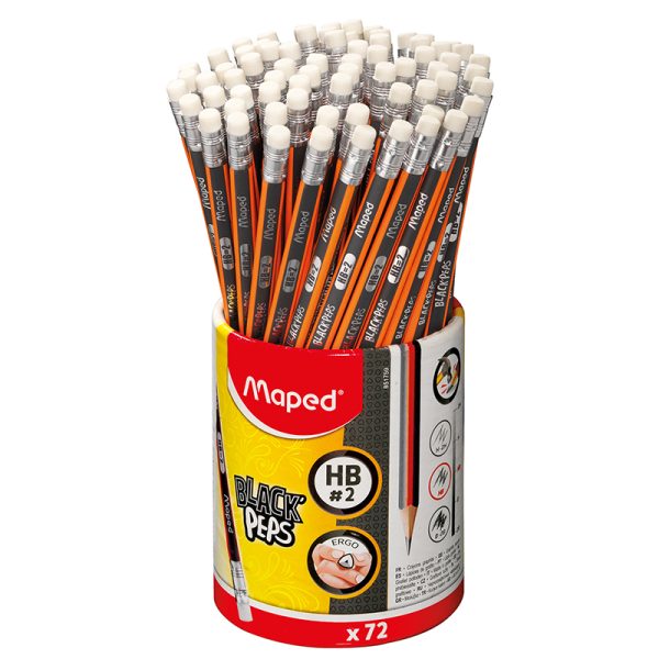 Maped Black'Peps Triangular Graphite #2 Pencils School Pack, Pack of 72
