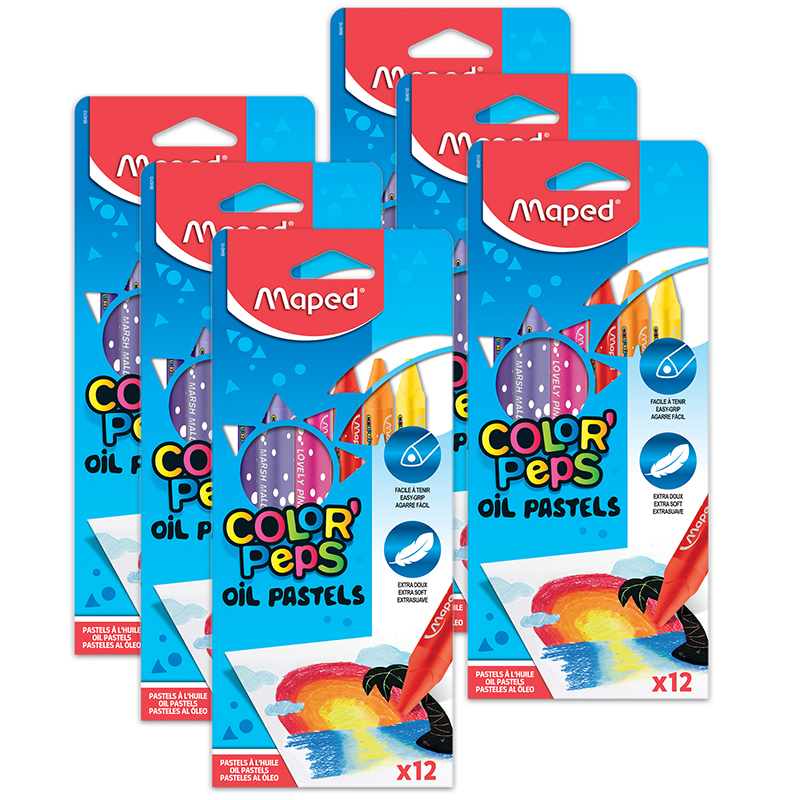 Maped Color'Peps Triangular Oil Pastels, 12 Per Pack, 6 Packs
