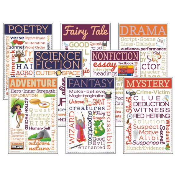McDonald Publishing Literary Genres Chatter Charts, Set of 8