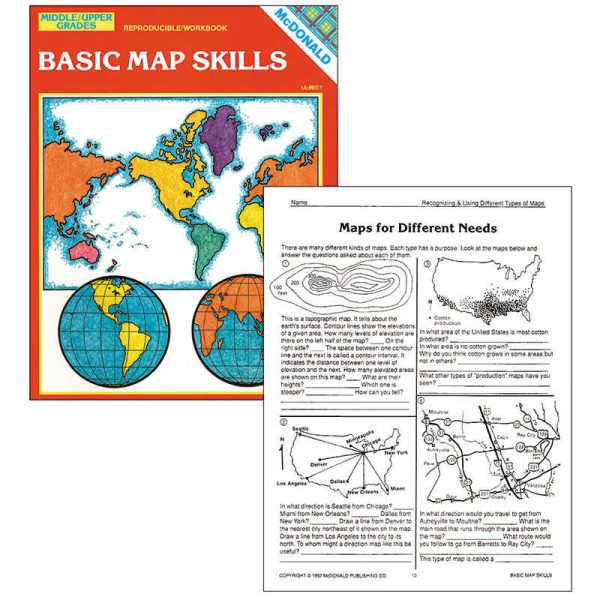 McDonald Publishing Basic Map Skills Reproducible Book, Grades 6-9