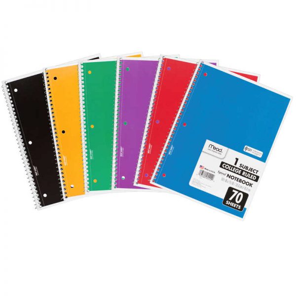 Mead® Spiral 1 Subject Notebook, College Ruled, 70 Sheets