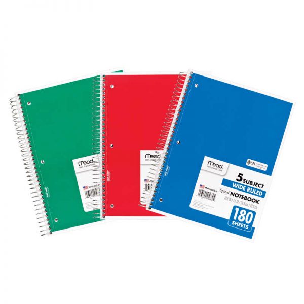 Mead® Spiral 5 Subject Notebook, WR, 180 shts
