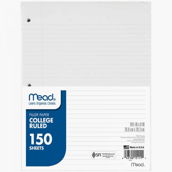 Mead® College Ruled Notebook Filler Paper, 150 Sheets