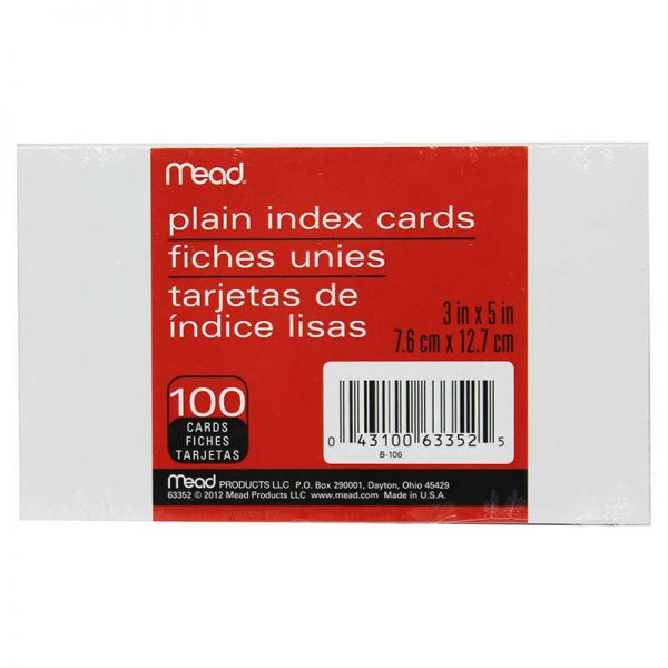 Mead® Index Cards, Plain, 3 x 5