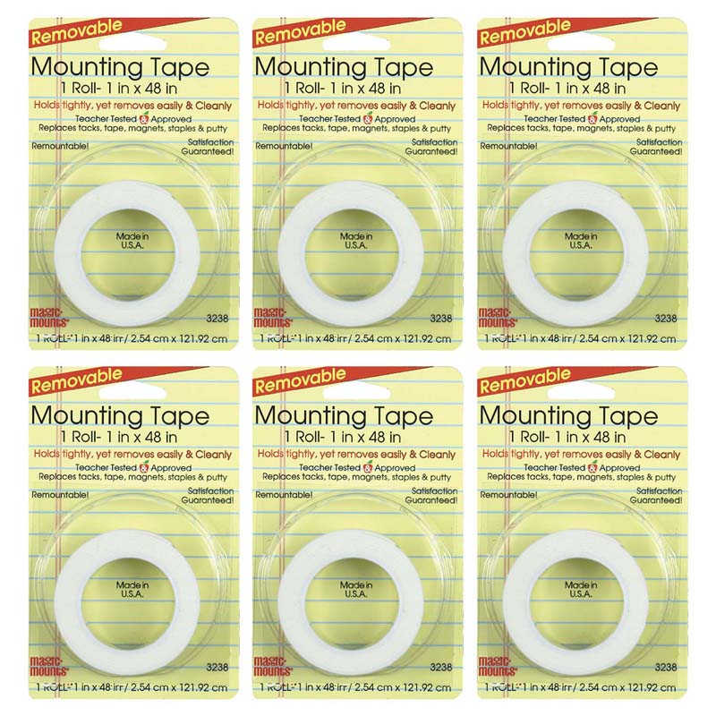 Magic Mounts Remarkably Removable Magic Mounting Tape, 1" x 48", 6 Rolls