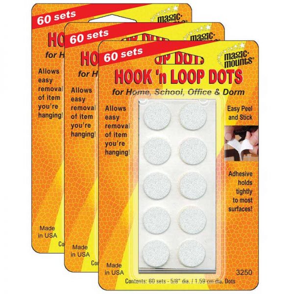 Magic Mounts Hook 'n Loop, 5/8" Dots, 60 Sets Per Pack, 3 Packs