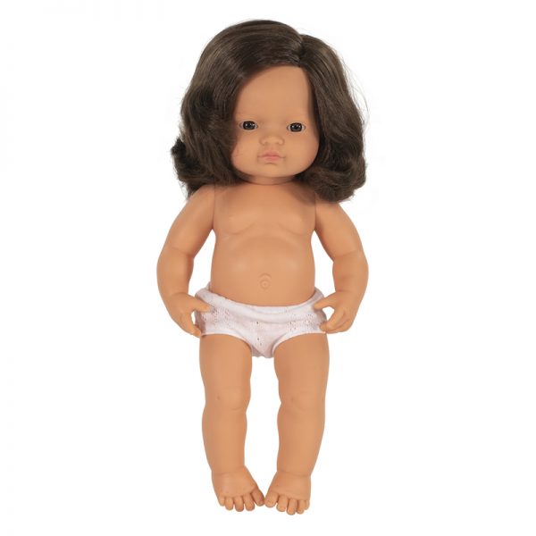 Miniland Educational Anatomically Correct 15" Baby Doll, Caucasian Girl, Brunette