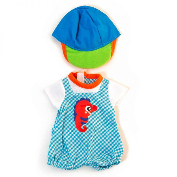 Miniland Educational Doll Clothes, Fits 12-5/8" Dolls, Warm Weather Jumper/Cap Set