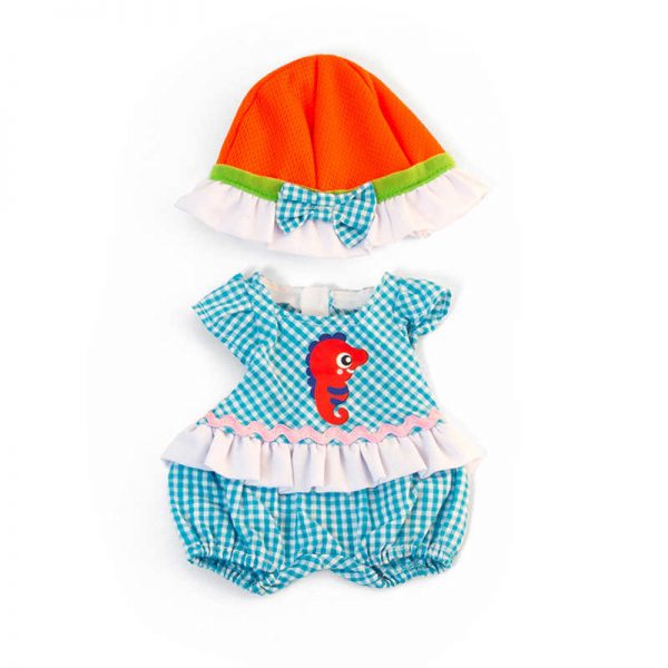 Miniland Educational Doll Clothes, Fits 12-5/8" Dolls, Warm Weather Romper/Hat Set