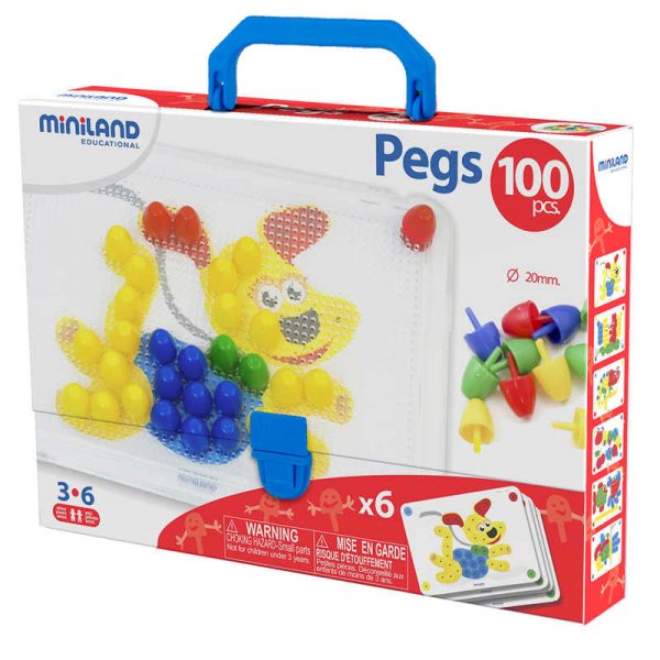 Miniland Educational Primary Peg Sets, 3/4" Pegs, 100 pieces