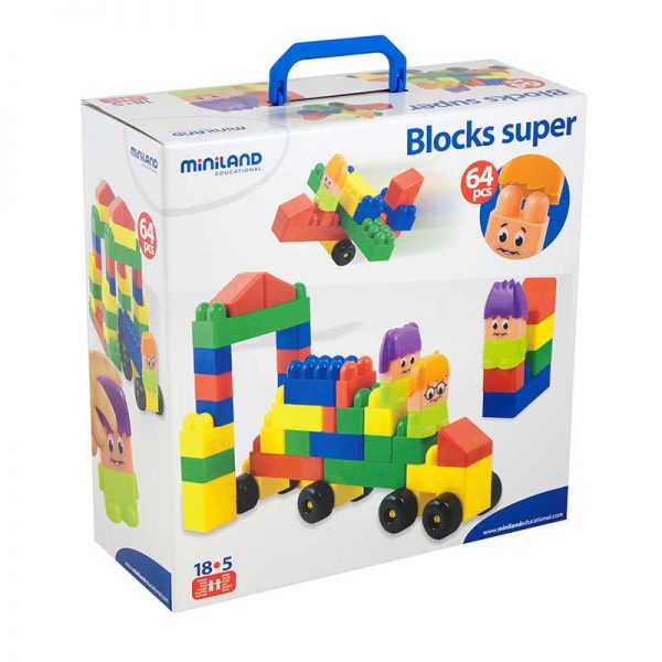 Miniland Educational Plastic Interlocking Super Blocks, 64 Pieces
