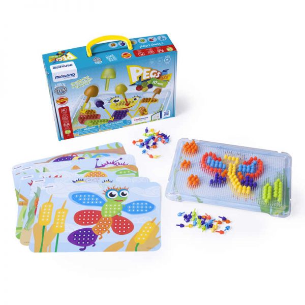 Miniland Educational Pegs 3/8", 6 Pattern Cards, 180 Pegs