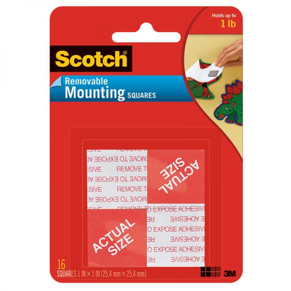 Scotch® Removable Mounting Tape, 1" x 1", 16 Squares