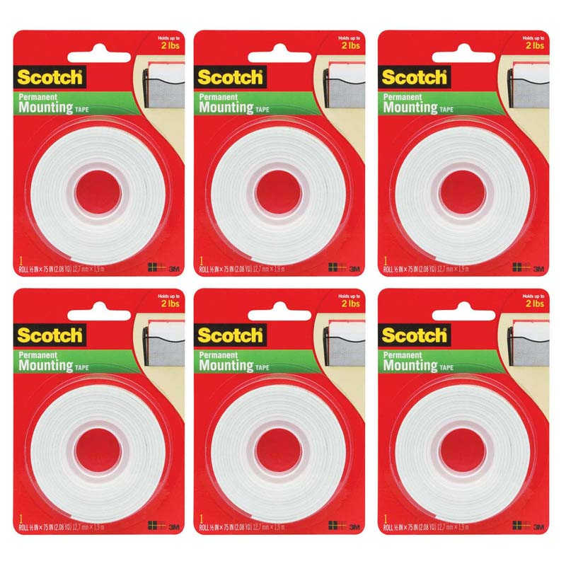 TeachersParadise Scotch® Indoor Mounting Tape, 1/2" x 75", 6 Rolls MMM1106