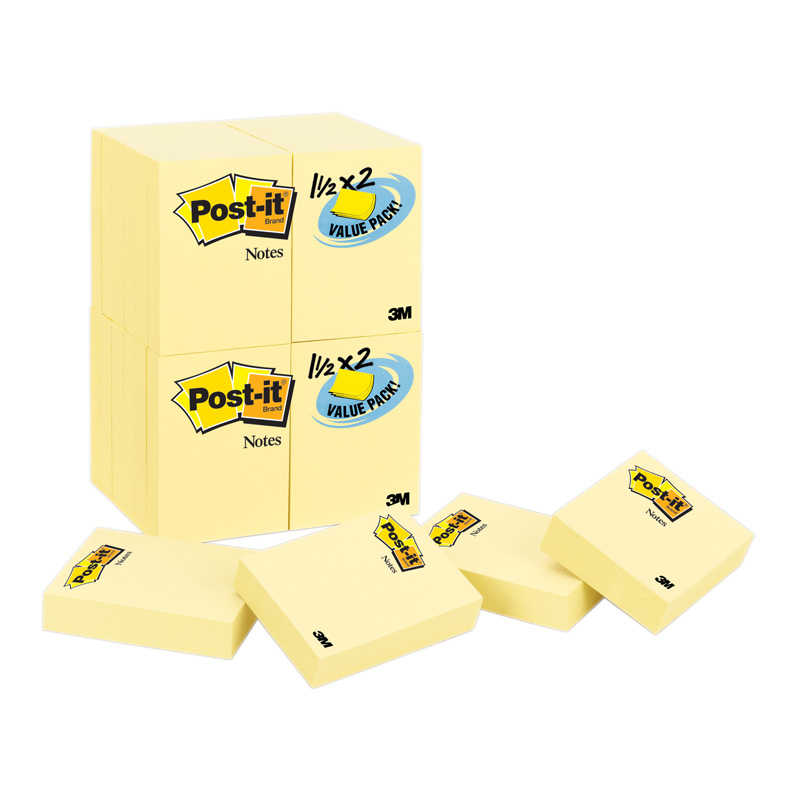 Post-it® Notes Value Pack, 1.5" x 2", Canary Yellow, 24 Pads