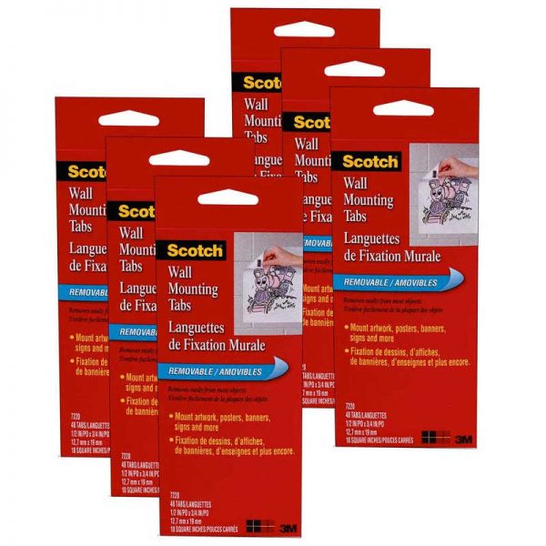 Scotch® Double Sided Removable Adhesive Wall Mounting Tab, 1/2" x 3/4", 48 Tabs/Pack, 6 Packs
