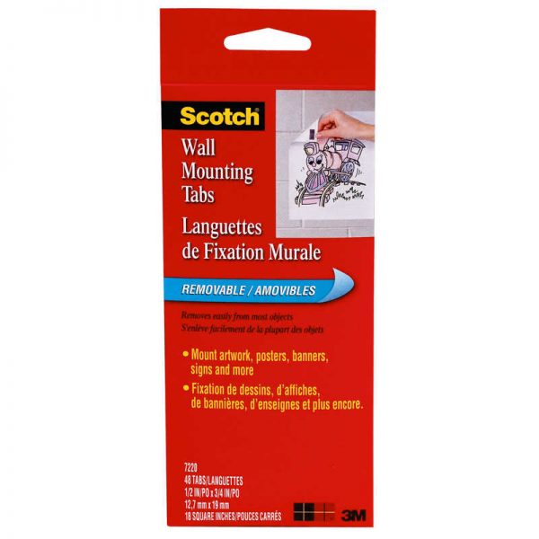 Scotch® Double Sided Removable Adhesive Wall Mounting Tab, 1/2" x 3/4", 48 Tabs