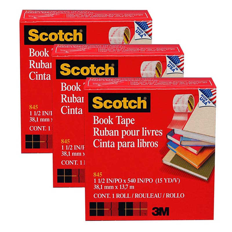 Scotch® Book Tape, 1-1/2 in x 15 yd Per Rolls, 3 Rolls