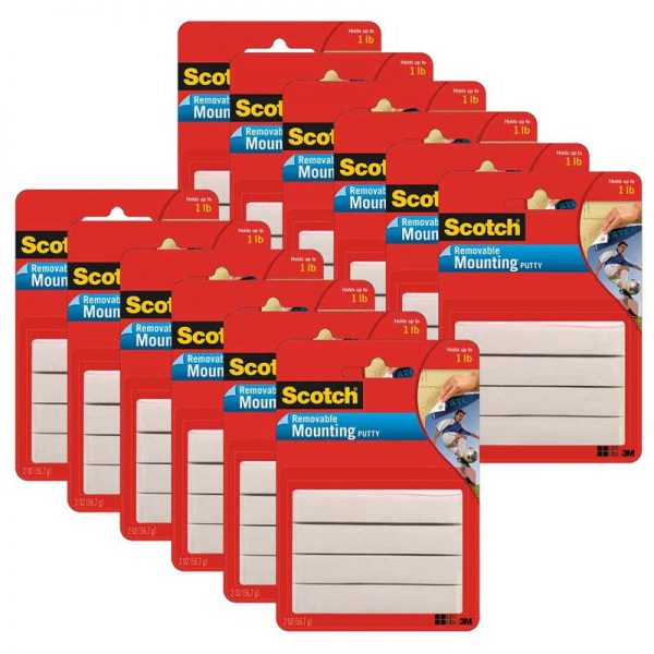 Scotch® Mounting Putty, Removable, White, 2 oz. Per Pack, 12 Packs