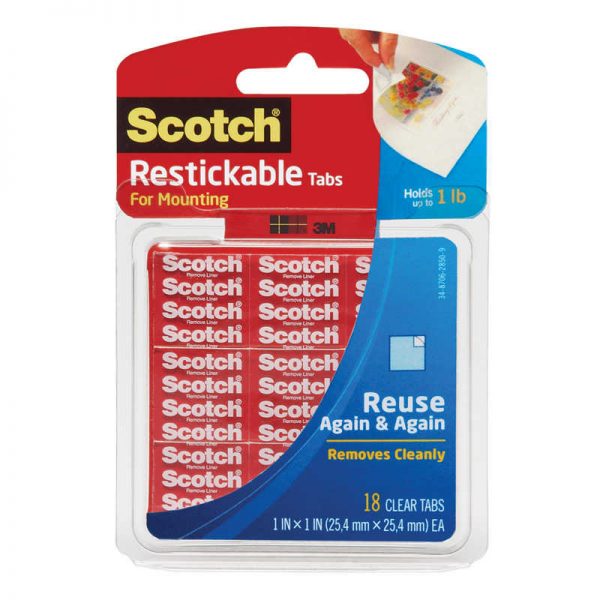 Scotch® Restickable Tabs, 1" x 1", 18 Squares