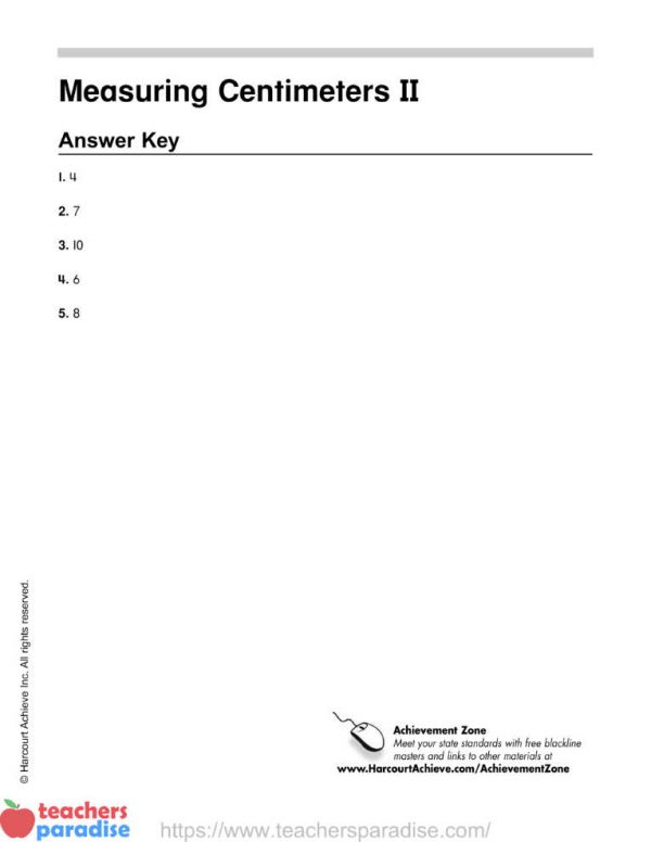 Measuring Centimeters II Activity by Harcourt Achieve Inc ...