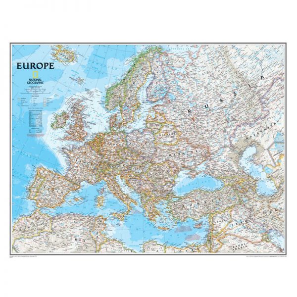 National Geographic Europe Wall Map, 34" Width, 24" Length
