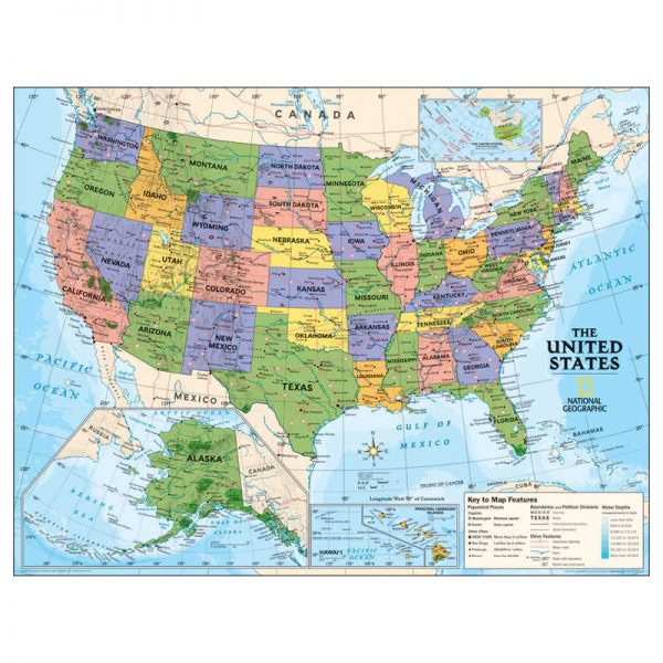 National Geographic Kids Political USA Education: Grades 4-12 Wall Map, Laminated