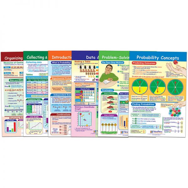 NewPath Learning Math Bulletin Board Chart Set, Data, Graphs & Probability, Set of 6