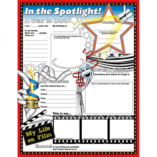 North Star Teacher Resources Fill Me In: In The Spotlight Activity Posters, 17" x 22", Pack of 32