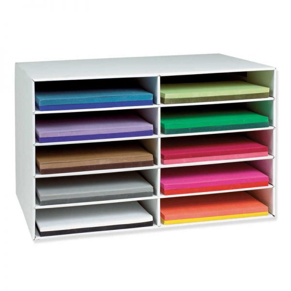 Classroom Keepers® 12" x 18" Construction Paper Storage, 10-Slot, White, 17"H x 27"W x 19"D