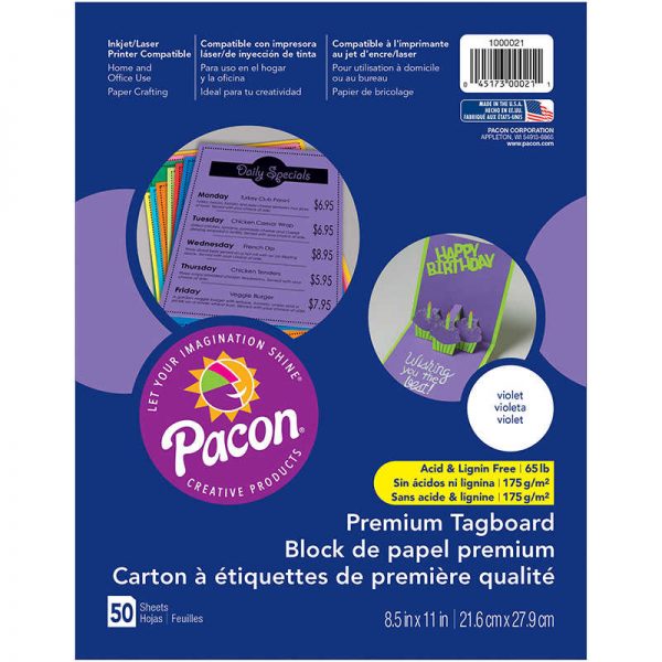 Pacon® Premium Tagboard, Violet, 8-1/2" x 11", 50 Sheets