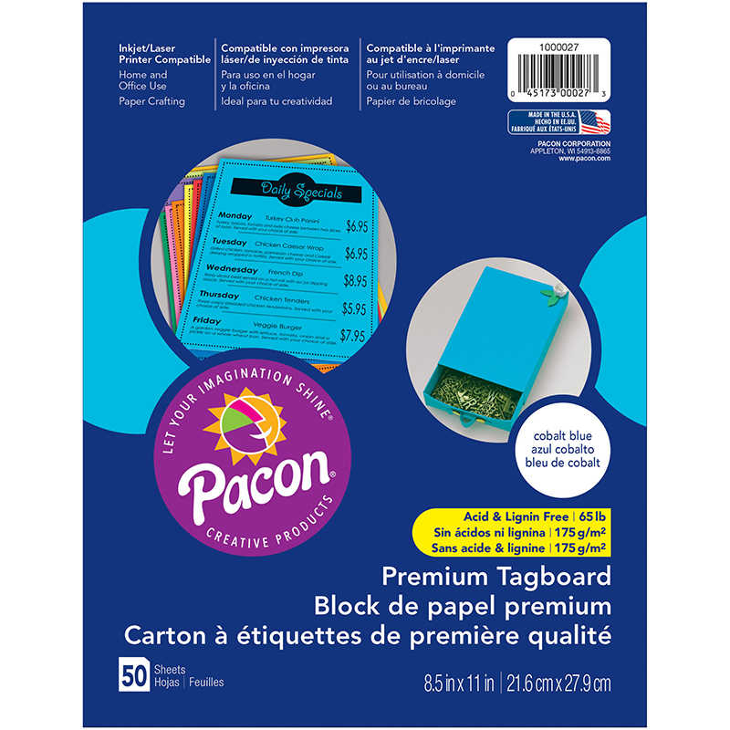 Pacon® Premium Tagboard, Cobalt Blue, 8-1/2" x 11", 50 Sheets
