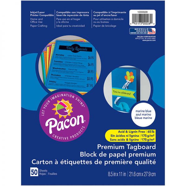 Pacon® Premium Tagboard, Marine Blue, 8-1/2" x 11", 50 Sheets