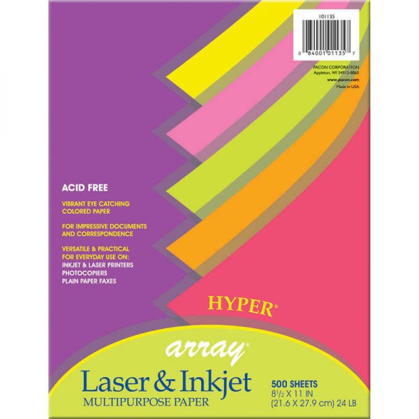Pacon® Hyper Multi-Purpose Paper, 5 Assorted Colors, 24 lb., 8.5" x 11", 500 Sheets