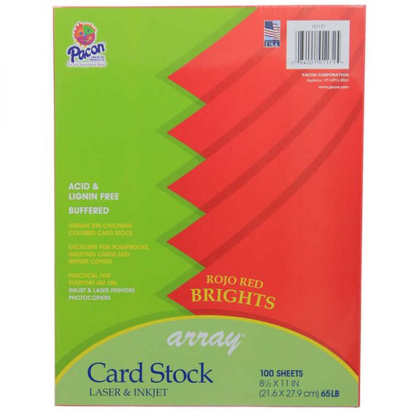 Pacon® Card Stock, Rojo Red, 8-1/2" x 11", 100 Sheets
