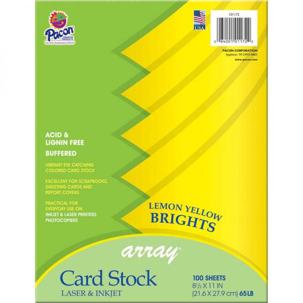 Pacon® Card Stock, Lemon Yellow, 8-1/2" x 11", 100 Sheets